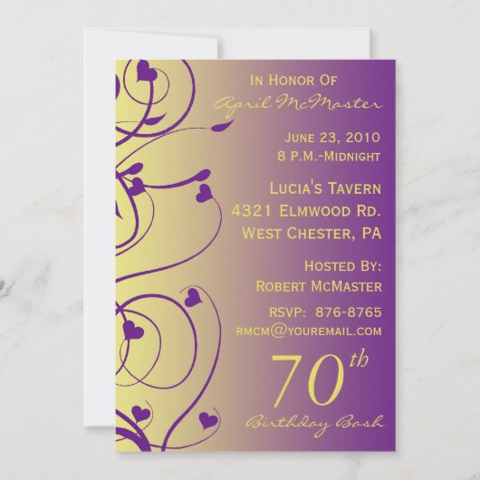 Belle invitation à la fête du 70e anniversaire de (Devant)