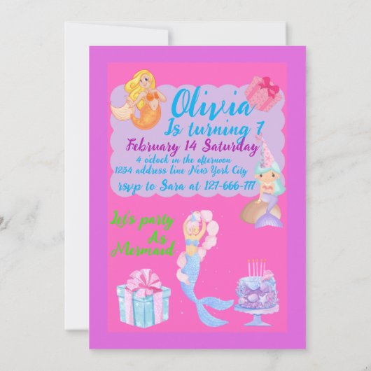 Belle invitation à la sirène d'anniversaire (Dos)