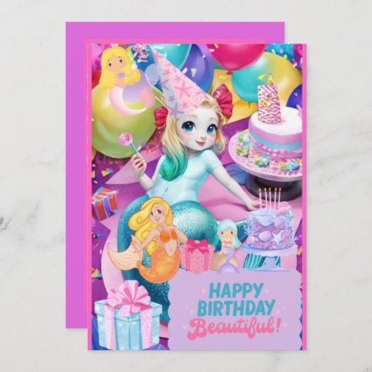 Belle invitation à la sirène d'anniversaire (Devant / Derrière)