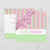 Belle invitation au Baby shower rose et vert (Devant / Derrière)