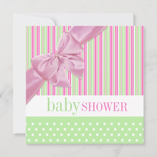 Belle invitation au Baby shower rose et vert (Devant)