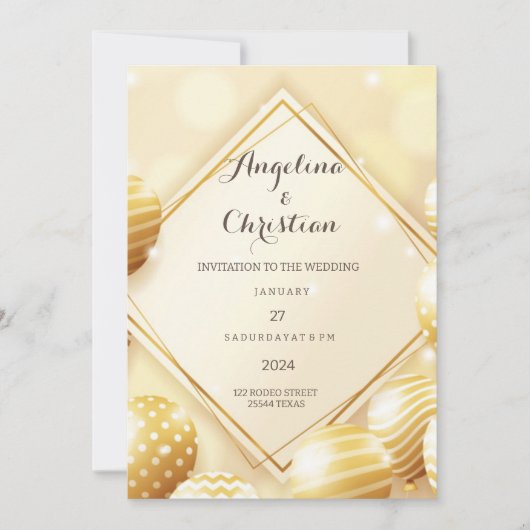 Belle invitation au mariage en or (Devant)