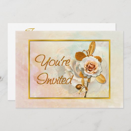Belle Invitation Avec Rose (Devant / Derrière)
