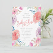 Belle Invitation Baby shower Aquarelle florale (Debout devant)
