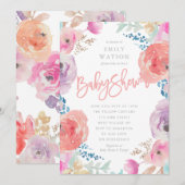 Belle Invitation Baby shower Aquarelle florale (Devant / Derrière)