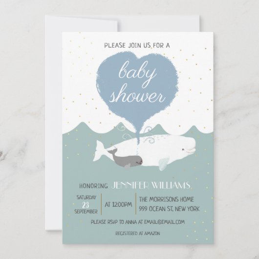 Belle Invitation Baby shower de baleine blanche Be (Devant)