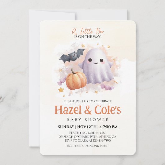 Belle Invitation Baby shower Fantôme Halloween (Devant)
