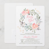 Belle Invitation Baby shower Fille Wreath (Devant / Derrière)