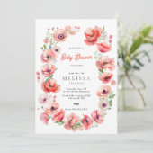 Belle invitation Baby shower rose et rouge de pavo (Debout devant)