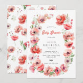 Belle invitation Baby shower rose et rouge de pavo (Devant / Derrière)
