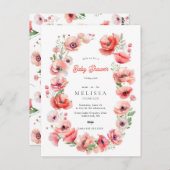 Belle invitation Baby shower rose et rouge de pavo (Devant / Derrière)