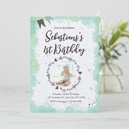 Belle invitation d'anniversaire 1er (Debout devant)