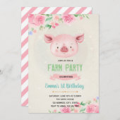 Belle invitation d'anniversaire de porc (Devant / Derrière)
