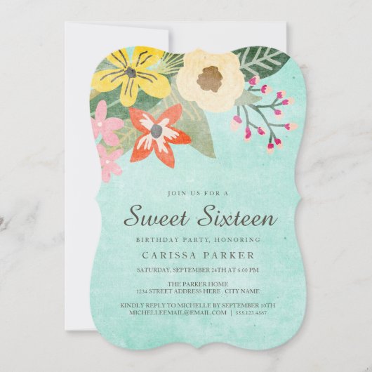 Belle invitation d'anniversaire de sweet sixteen (Devant)