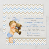 Belle invitation de Baby shower de garçon Personna (Devant / Derrière)