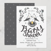 Belle invitation de baby shower oiseau avec texte  (Devant / Derrière)