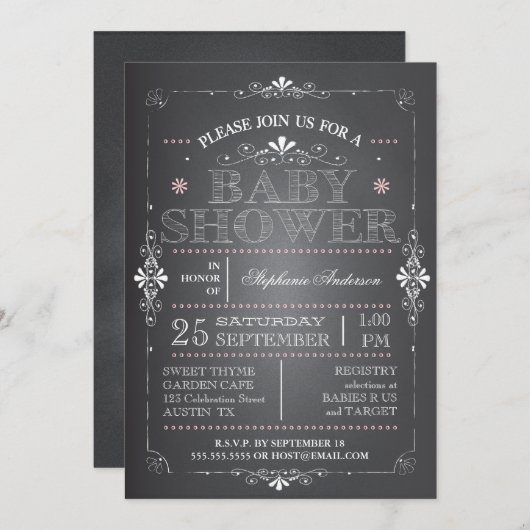 Belle invitation de douche de bébé de tableau (Devant / Derrière)