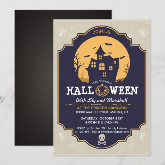 Belle Invitation de la fête costumée Halloween (Devant / Derrière)
