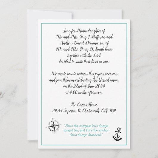 Belle invitation de mariage compas et ancre (Devant)