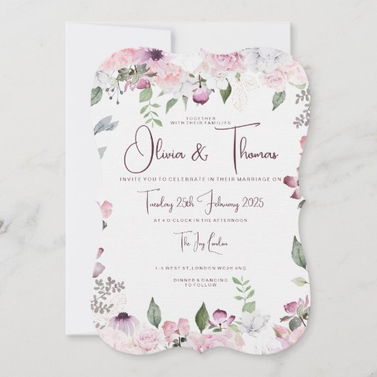 Belle invitation de mariage floral (Devant)