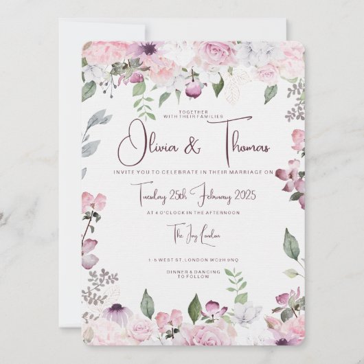 Belle invitation de mariage floral (Devant)