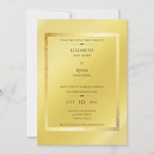 Belle invitation de mariage moderne à feuille d'or (Devant)