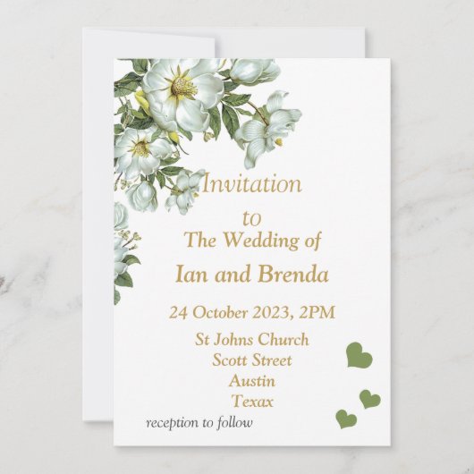 Belle invitation de mariage verte et blanche (Devant)