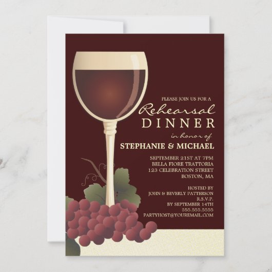 Belle invitation de vin et de dîner de répétition (Devant)