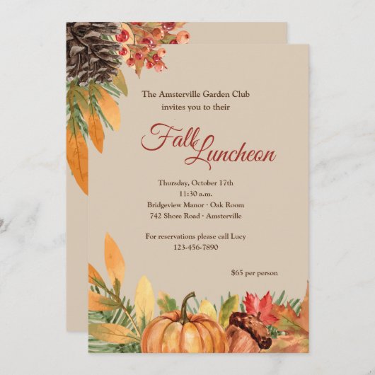 Belle Invitation Déjeuner d'automne (Devant / Derrière)