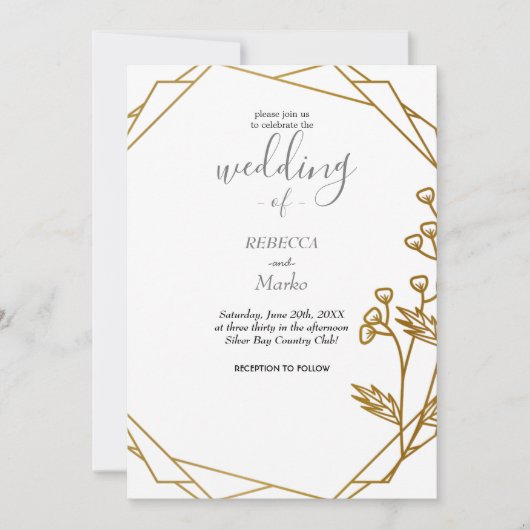 Belle invitation dorée élégante (Devant)