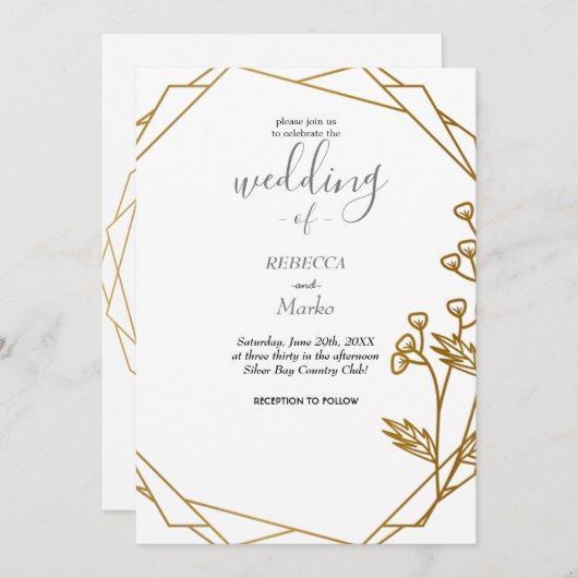 Belle invitation dorée élégante (Devant / Derrière)