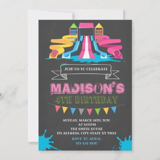 Belle invitation fête d'anniversaire du parc aquat (Devant)