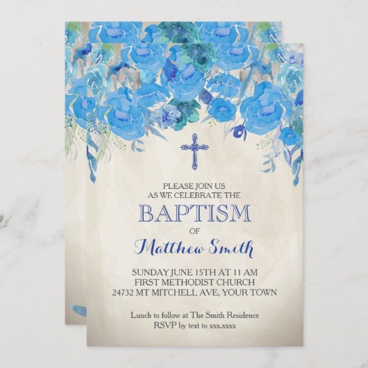 Belle Invitation Florale Baptême, Bébé (Devant / Derrière)