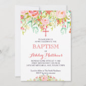 Belle invitation florale de baptême, bébé (Devant)