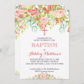 Belle invitation florale de baptême, bébé (Devant / Derrière)