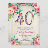 belle invitation florale de quarantième (Devant / Derrière)