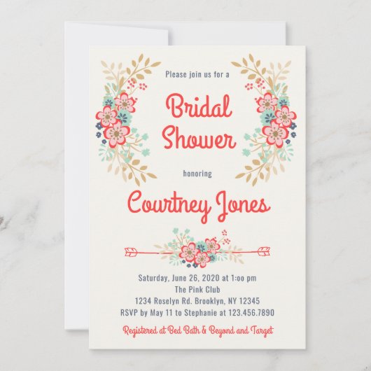 Belle Invitation Florale Douche nuptiale (Devant)