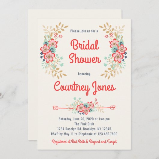 Belle Invitation Florale Douche nuptiale (Devant / Derrière)