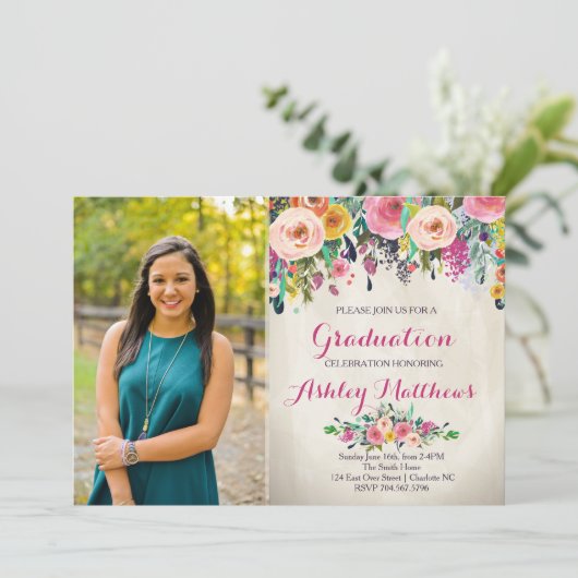 Belle Invitation Florale Graduation, (Debout devant)