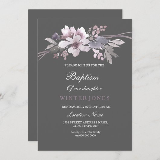 Belle Invitation Florale Gris d'hiver (Devant / Derrière)