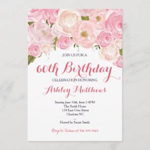 Belle invitation florale rose d'anniversaire de