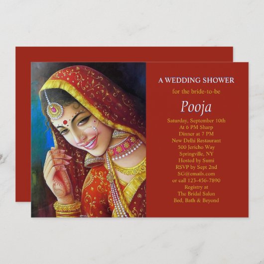 Belle Invitation Indienne Douche (Devant / Derrière)