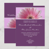 Belle invitation Mariage de Gerbera rose- Violet (Devant / Derrière)