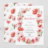 Belle invitation Pavot Rouge rose nuptiale Douche (Devant / Derrière)