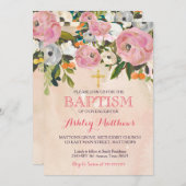 Belle Invitation Pink Floral BAPTISM (Devant / Derrière)