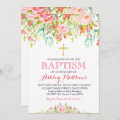 Belle Invitation Pink Floral BAPTISM (Devant / Derrière)