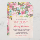 Belle Invitation Pink Floral BAPTISM (Devant / Derrière)