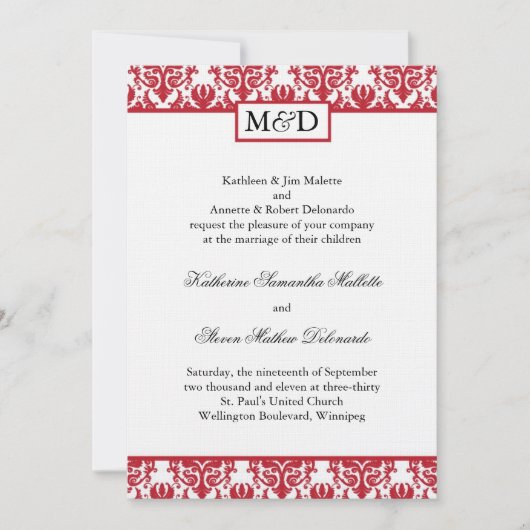 Belle invitation Red Mariage damassé (Devant)