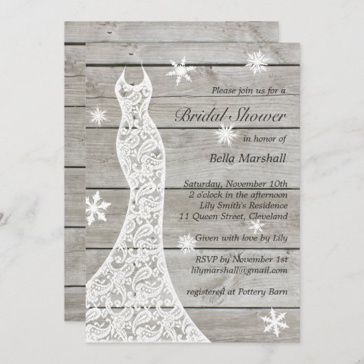 Belle invitation Rustique hiver nuptiale douche nu (Devant / Derrière)