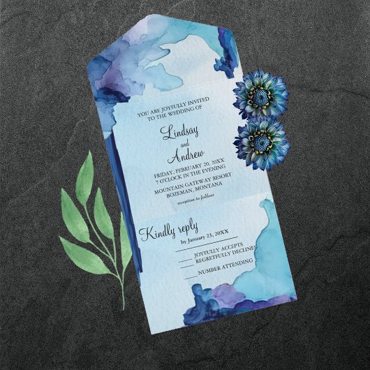 Belle invitation tout en un aquarelle bleue